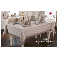 Прямокутна скатертина Selin Sinem Set 160х220 см з мереживом та серветками