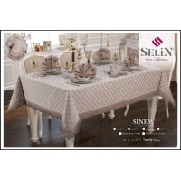 Скатертина Selin Sinem Set з мереживом та серветками 160х300 см