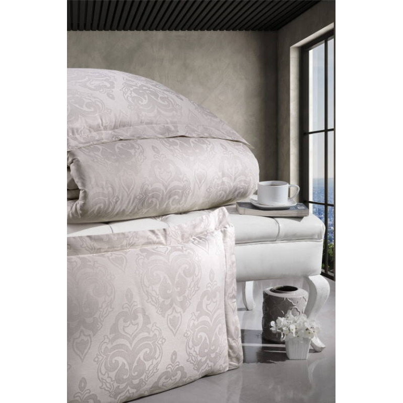 Комплект постільної білизни First Choice Jacquard Satin євро бежевий