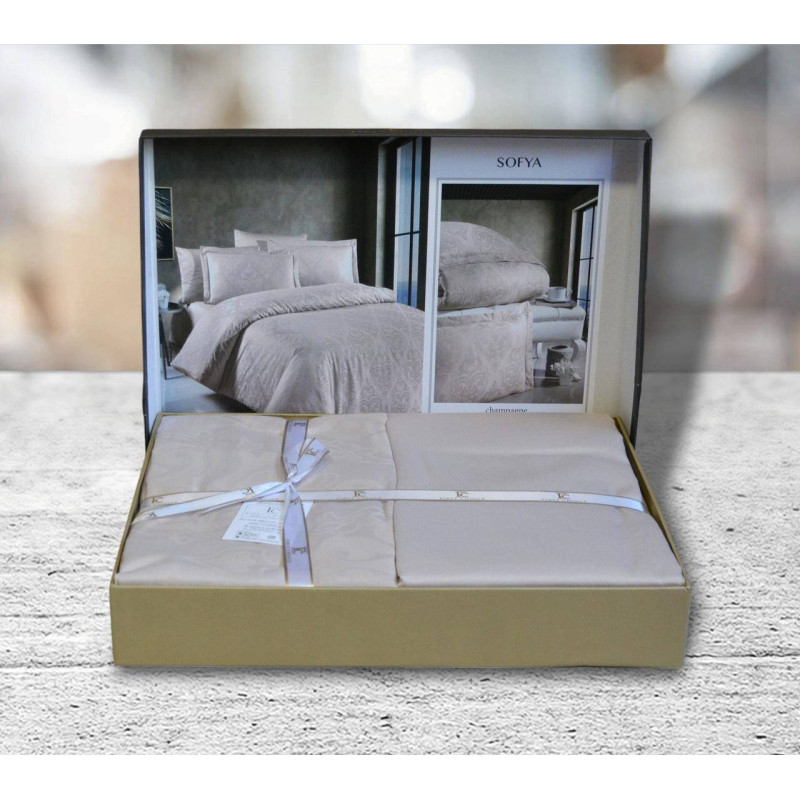 Комплект постільної білизни First Choice Jacquard Satin євро бежевий