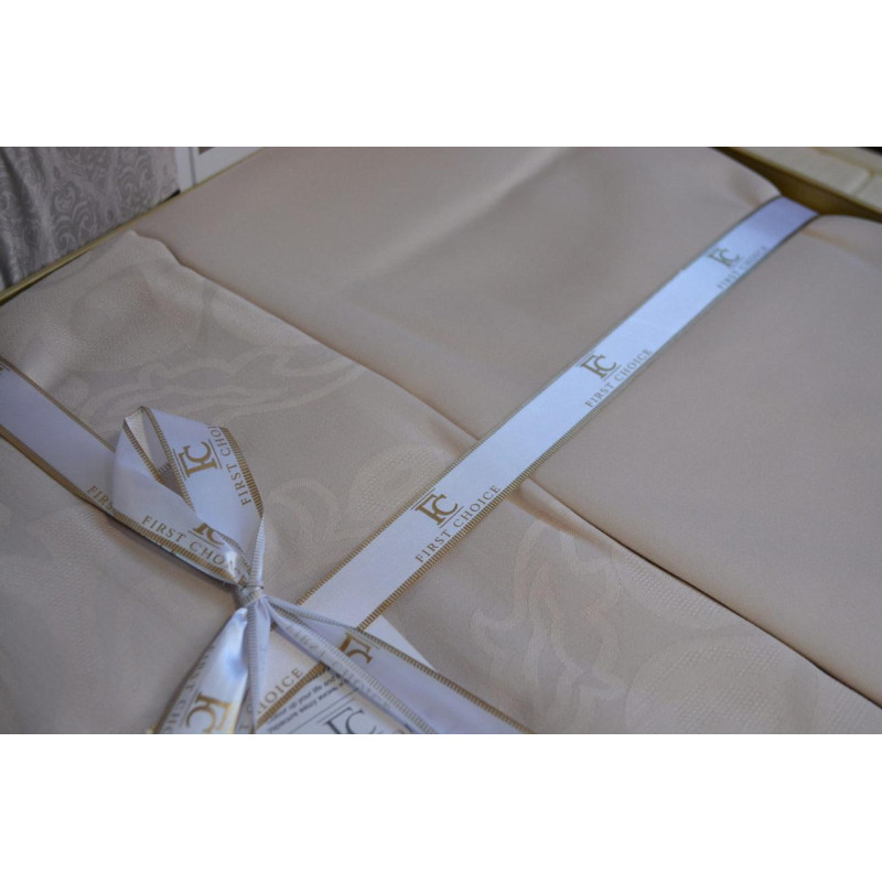 Комплект постільної білизни First Choice Jacquard Satin євро бежевий