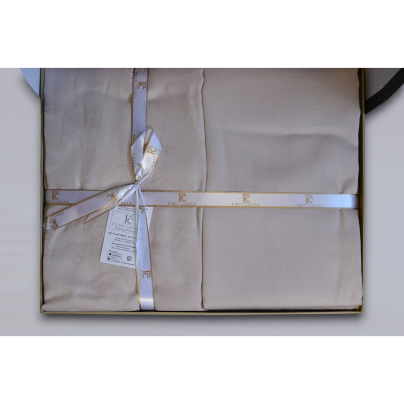 Комплект постільної білизни First Choice Jacquard Satin євро бежевий