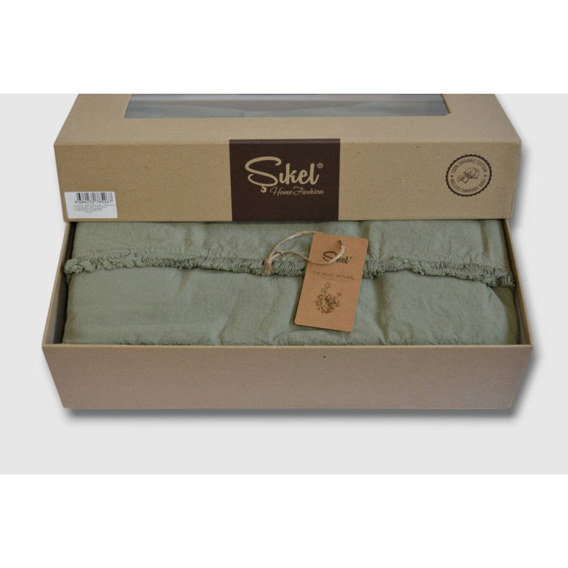 Комплект постільної білизни Sikel Stonewashed Soho з бахромою, євро