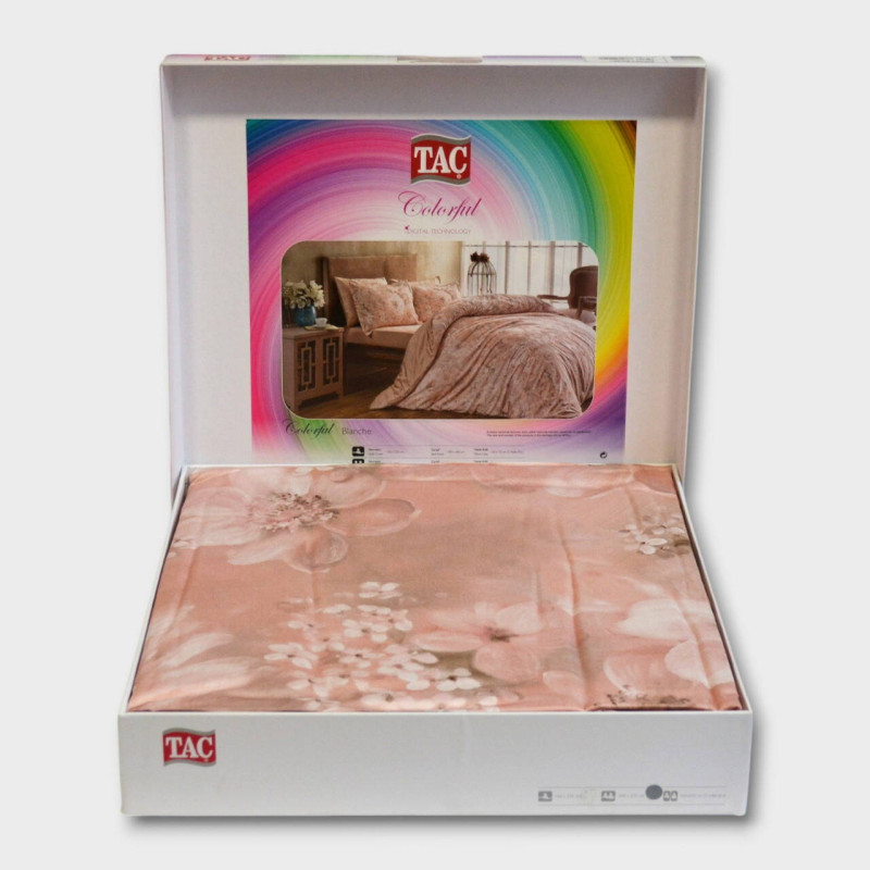 Сімейний комплект постільної білизни TAC Satin Digital Blanche Pembe