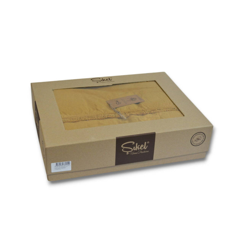 Комплект постільної білизни Sikel Stonewashed Soho з бахромою, гірчичний