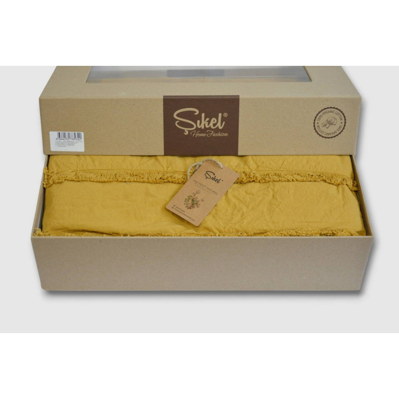 Комплект постільної білизни Sikel Stonewashed Soho з бахромою, гірчичний