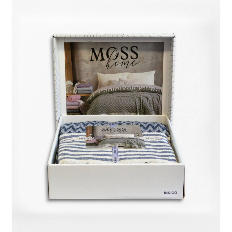 Бавовняне покривало Moss Miray Indigo євро з бахромою
