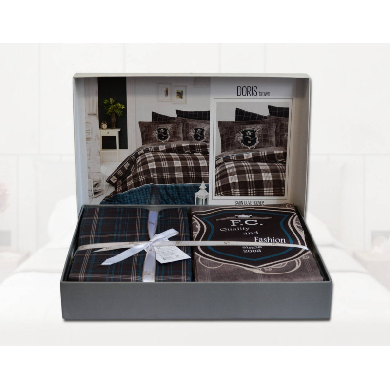 Комплект постільної білизни First Choice Cotton Satin євро коричневий