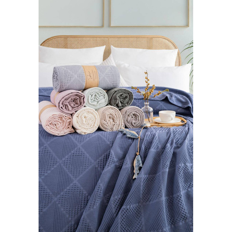 Бавовняне вафельне простирадло Saheser Cotton Pique 160х230 см Haki