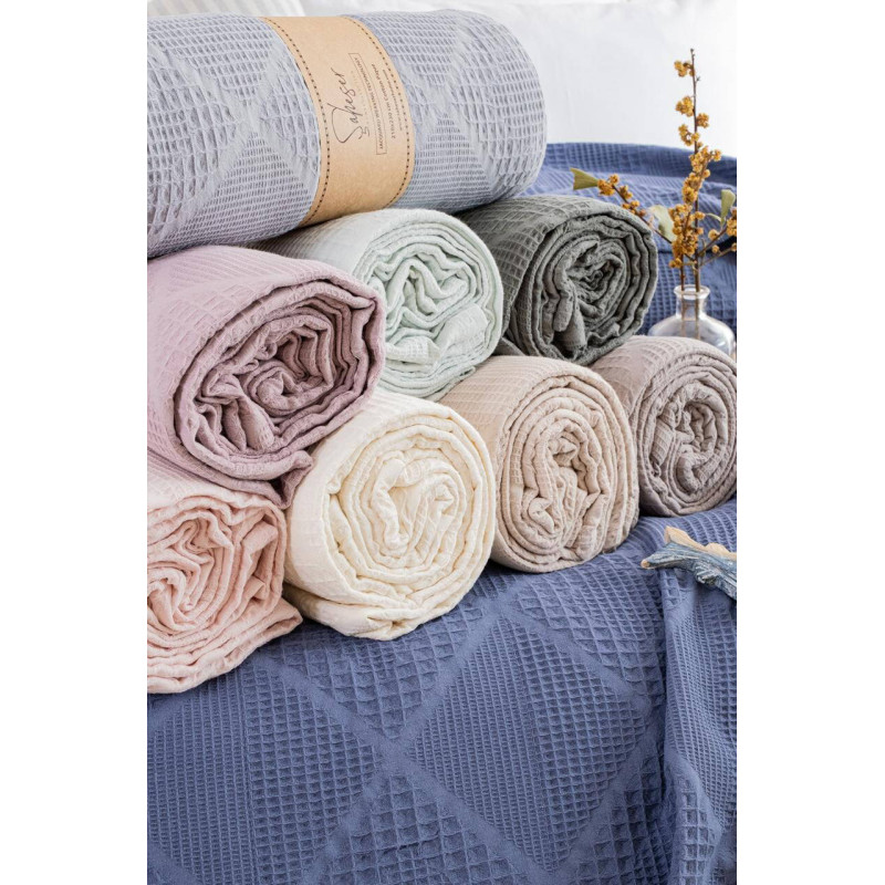 Бавовняне вафельне простирадло Saheser Cotton Pique 210х230 см Haki