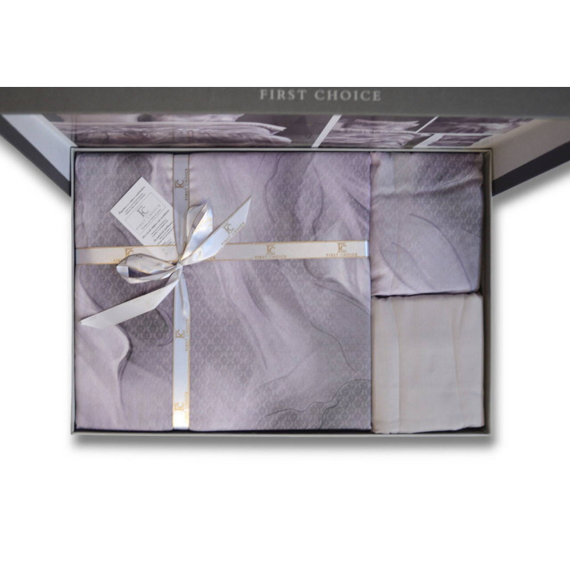 Комплект постільної білизни First Choice Cotton Satin Ruska Lilac євро