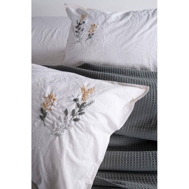 Комплект постільної білизни Turkiz Stonewashed Papatya з покривалом