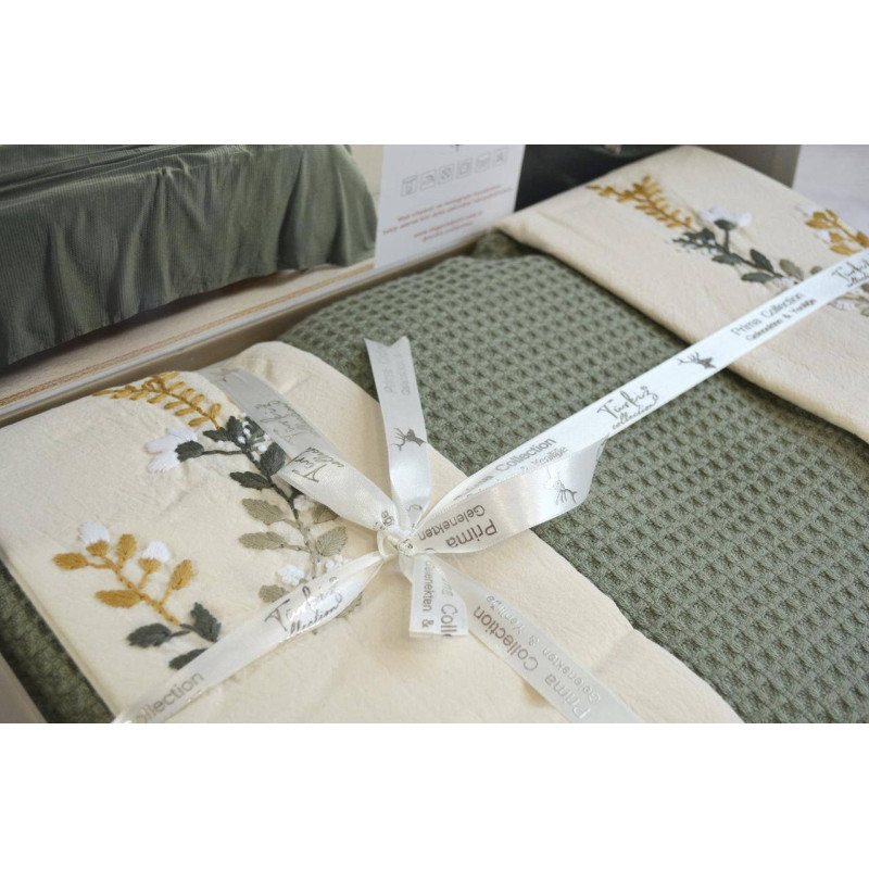 Комплект постільної білизни Turkiz Stonewashed Papatya з покривалом