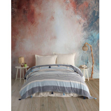 Бавовняне покривало Moss Basile 220x240 см у блакитну смужку