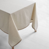 Лляна скатертина Lotus Home Bondy з мереживом 150х200 бежева