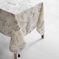 Бежева бавовняна скатертина Lotus Home Fionia з пензликами 150х220 см