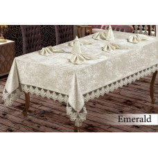 Скатертина велюрова прямокутна 160х220+8 серветок 35*35 Emerald Cream, Туреччина