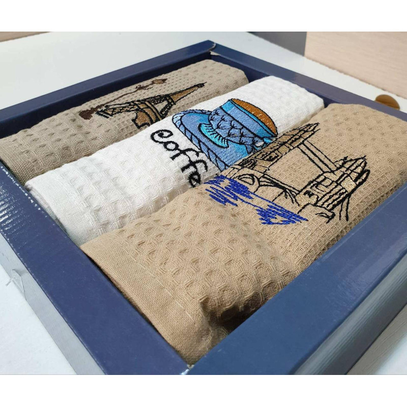 Кухонні рушники Вафельні (ТМ ZERON) бавовна 40х60 (3шт.) Coffe Турция