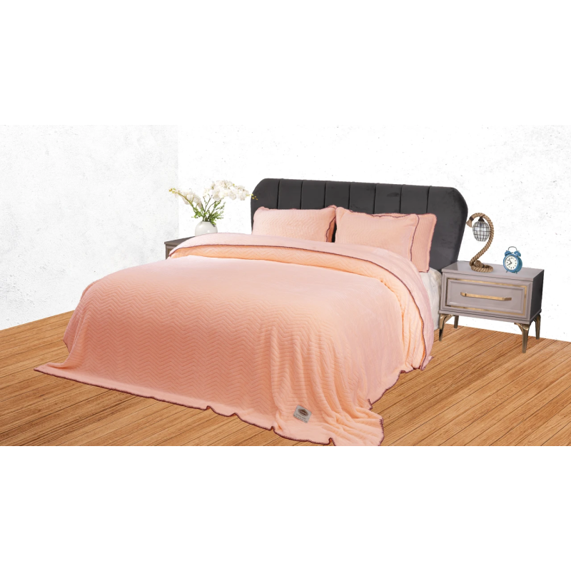 Плед-покривало жакардове Welsoft 220х240 з наволочками 50х70 (TM Zeron) зигзаг персиковий, Туреччина