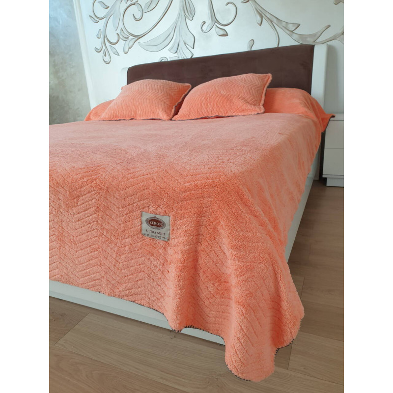 Плед-покривало жакардове Welsoft 220х240 з наволочками 50х70 (TM Zeron) косичка персиковий, Туреччина