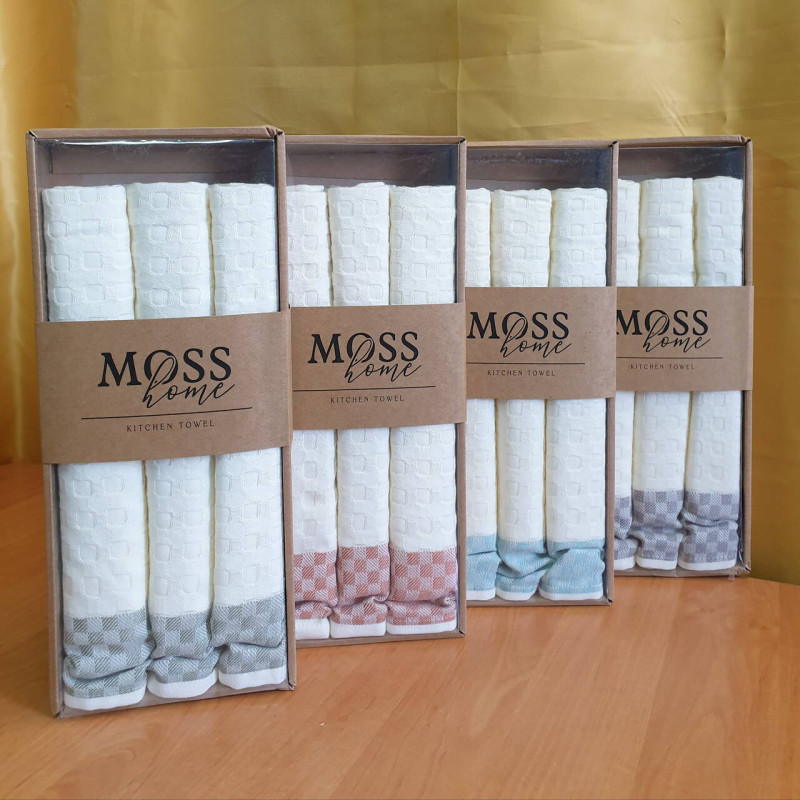 Кухонні рушники Вафельні (ТМ MOSS) GREY бавовна 50х70 (3шт.)  Туреччина