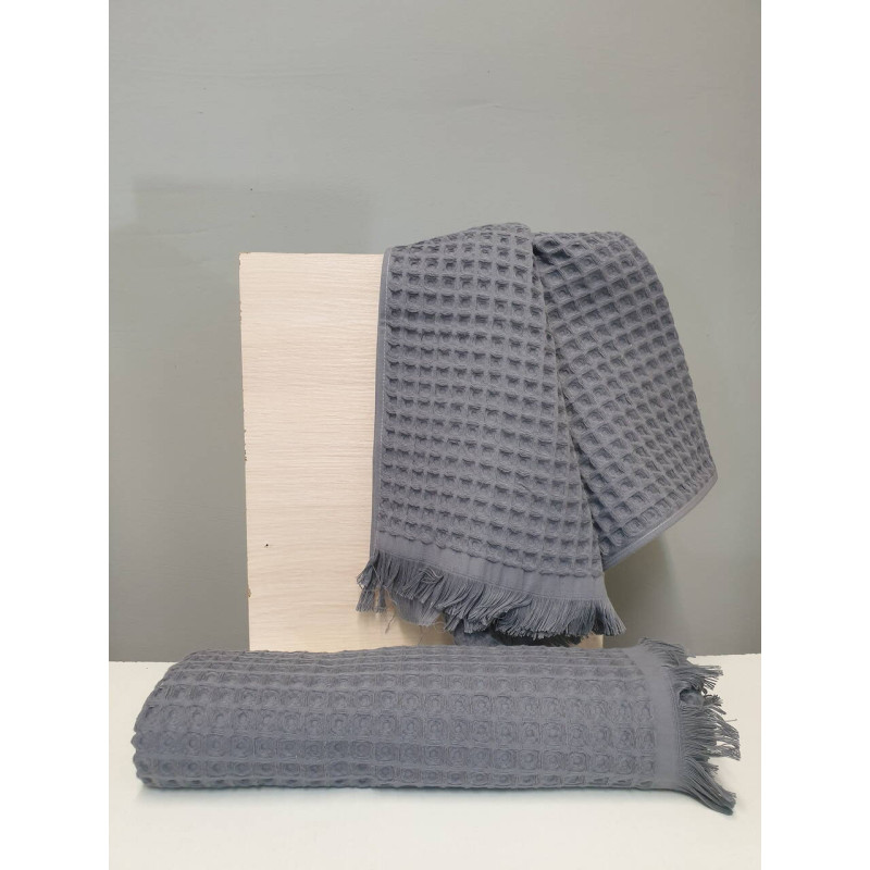 Набір вафельних рушників 50*90 (1 шт.) та 75*150 (1 шт.) щільність 400 г/м2TM ZERON Антрацит