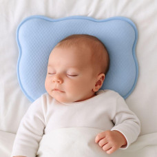 Подушка ортопедична дитяча BabyComfort PAPAELLA 27×22×3 см з ефектом пам'яті, у формі ведмедика блакитна