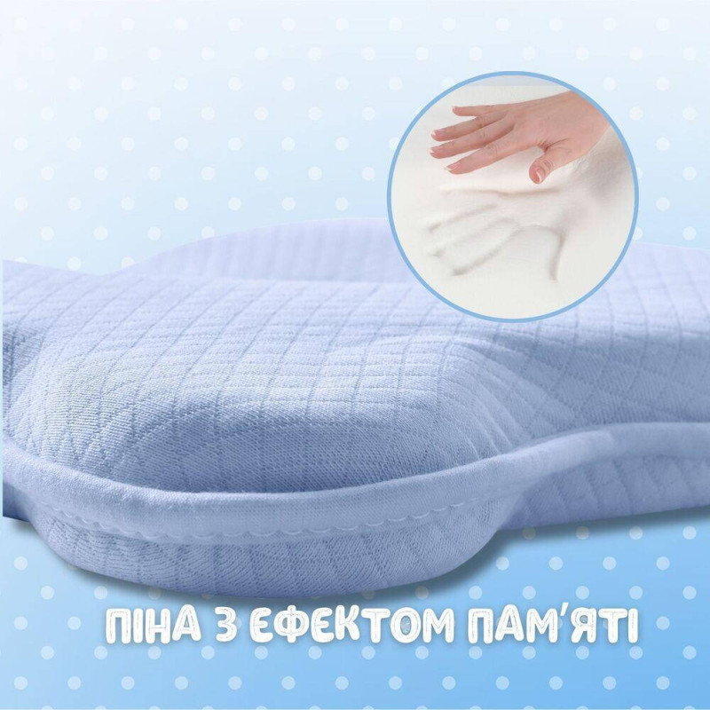 Подушка ортопедична дитяча BabyComfort PAPAELLA 27×22×3 см з ефектом пам'яті, у формі ведмедика блакитна