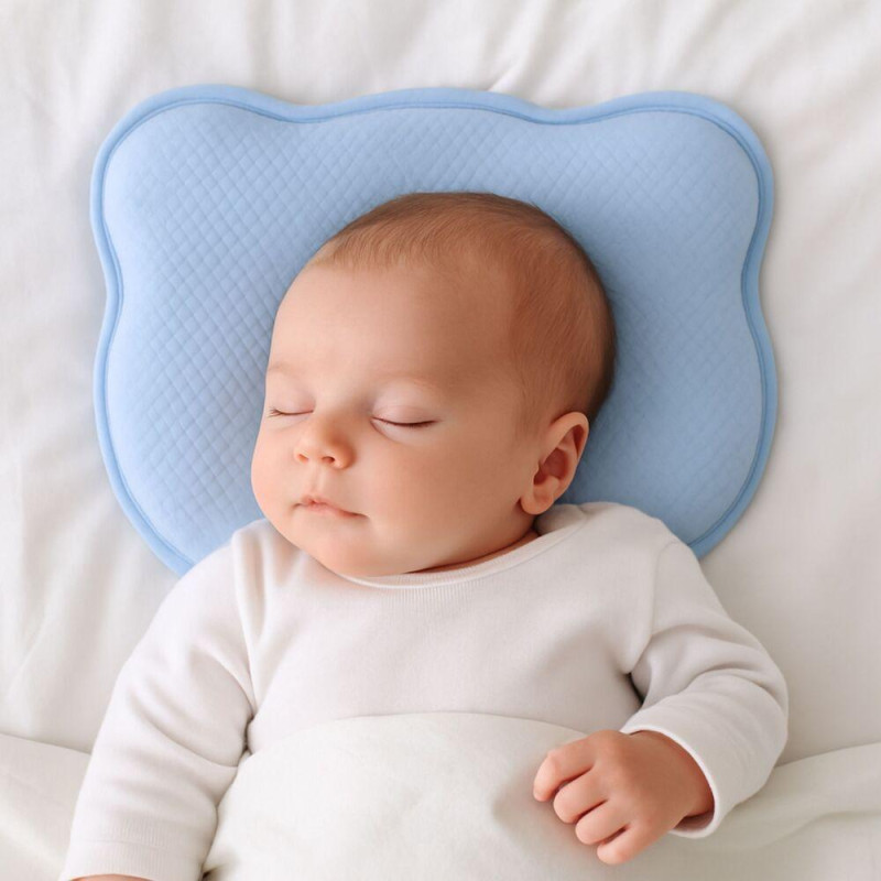 Подушка ортопедична дитяча BabyComfort PAPAELLA 27×22×3 см з ефектом пам'яті, у формі ведмедика блакитна