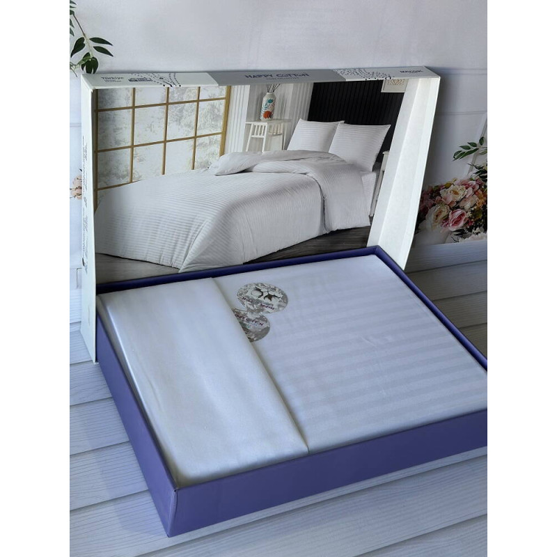 Євро розмір. Постільна білизна. Однотонний в полоску (страйп) Поликотон. Happy cotton Туреччина 05 (77338)