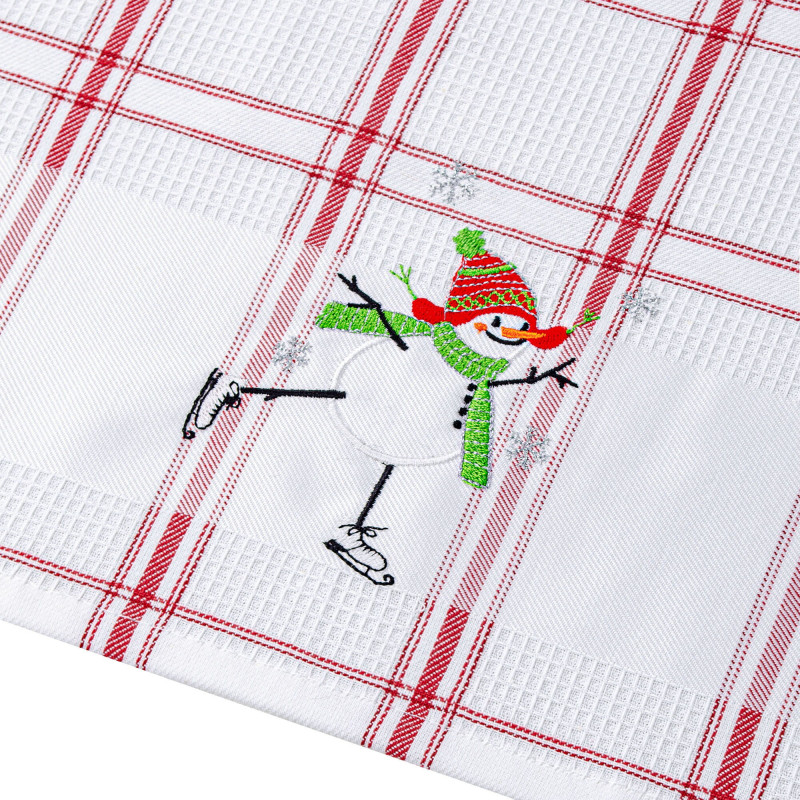 Рушник вафельний Home Line (смужка червона, з вишивкою сніговик) 45x70см 180061