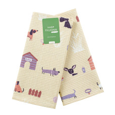 Набір кухонних рушників вафельних "Гав-гав" (пісочний) 45x60см - 2 шт. 179708