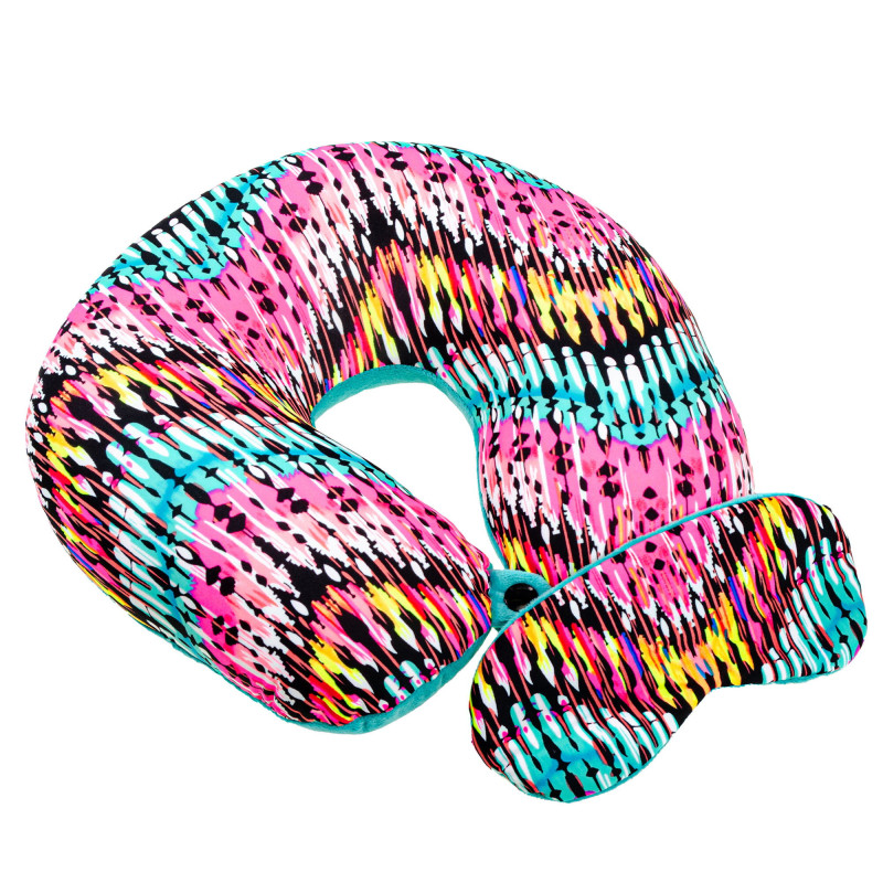 Подушка-рогалик дорожня і пов'язка для очей Home Line "Рожевий Індіанець" 30x30см 179136