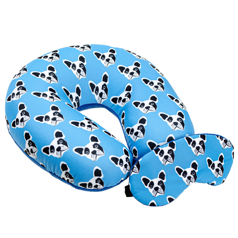 Подушка-рогалик дорожня і пов'язка для очей Home Line "Бірюзовий Пес" 30x30см 179133