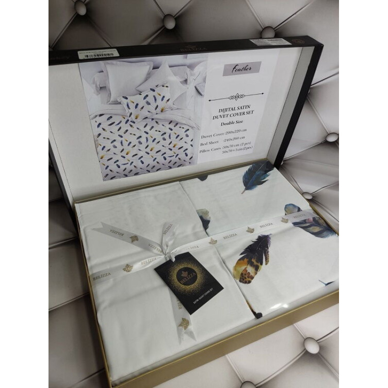 Feather сатинова постільна білизна. Євро розмір. Dijital Belizza Туреччина. (75333)