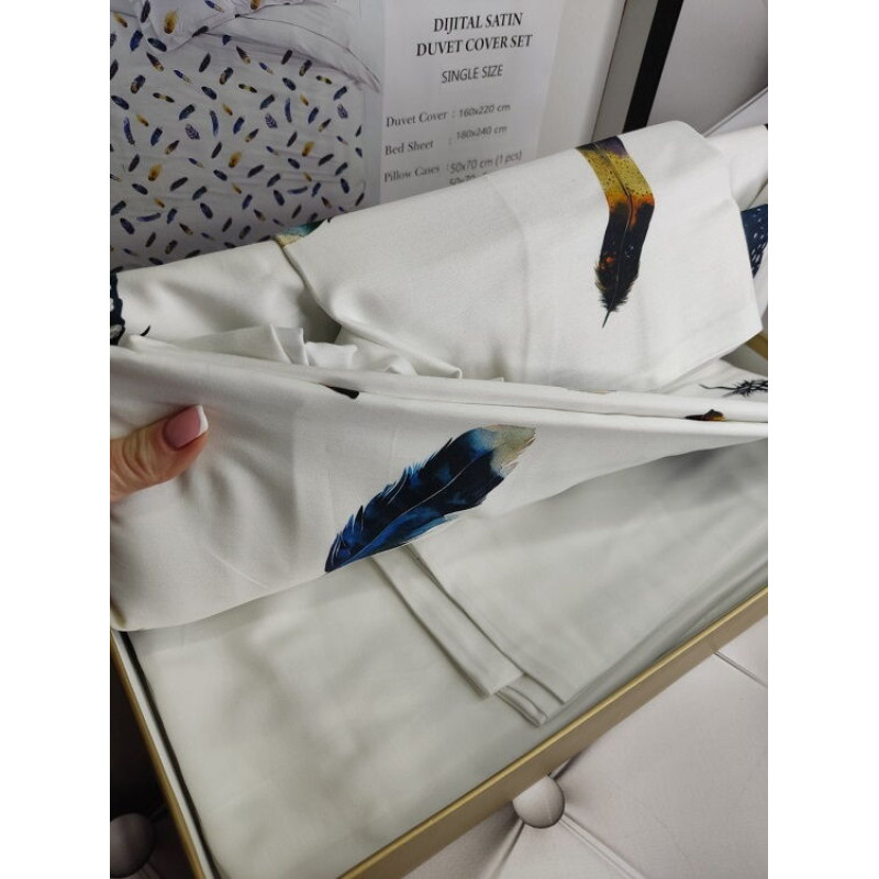 Feather сатинова постільна білизна. Євро розмір. Dijital Belizza Туреччина. (75333)