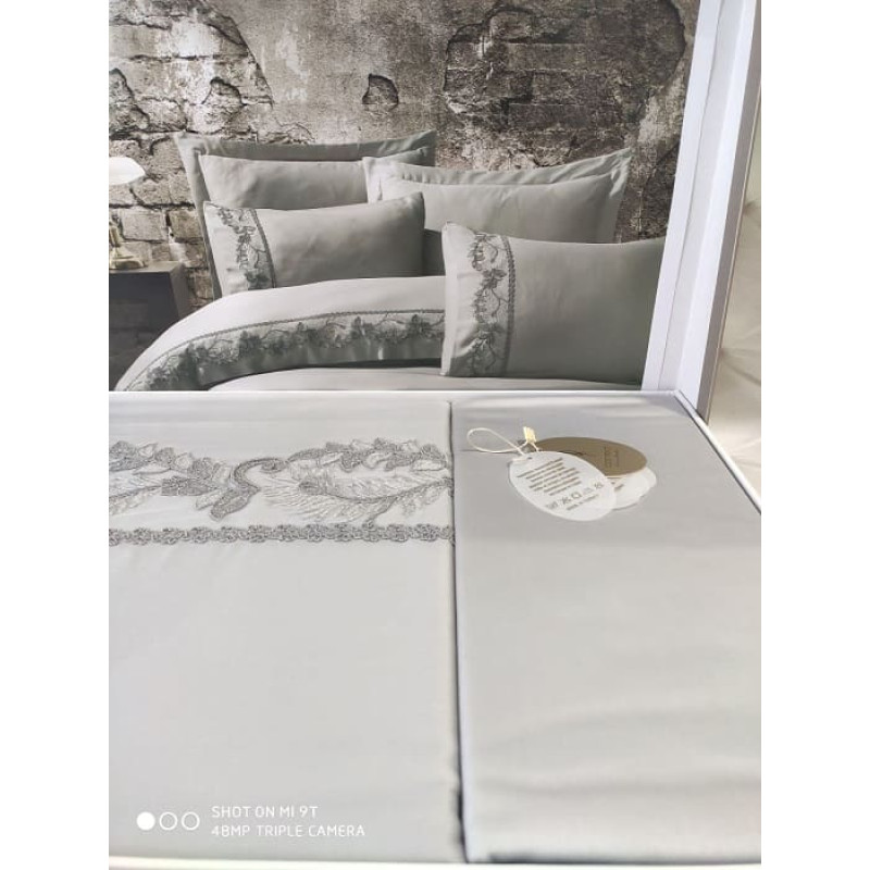 Inci antrasit сатинова постіль з гіпюром. Dantela Туреччина. (14333)