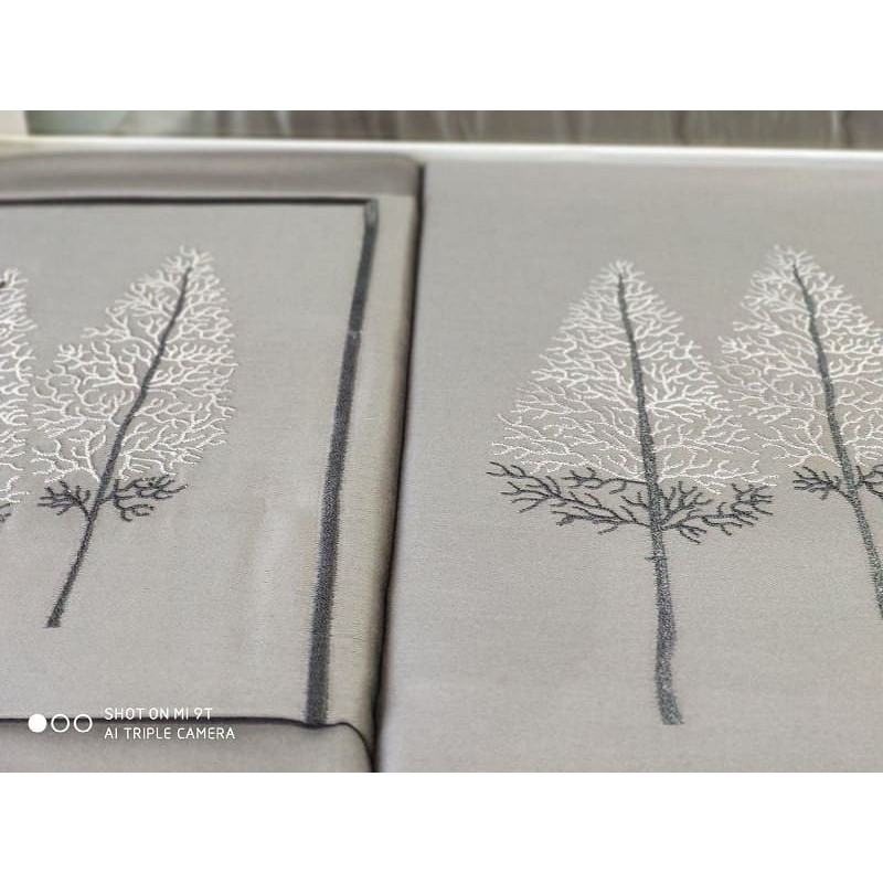 Pamira antrasit сатинова постіль з вишивкою. Євро розмір. Dantela vita Туреччина. (84228)