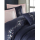 Piraye Lacivert сатинова постіль з вишивкою. Євро розмір. Dantela vita Туреччина. (66390)