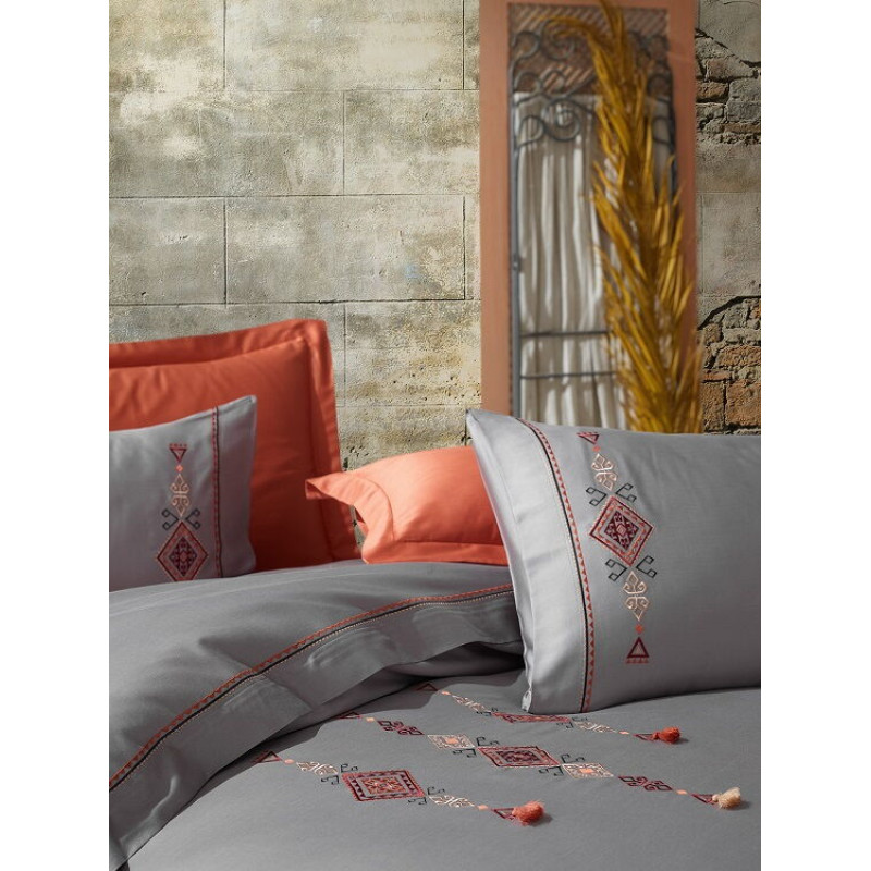 Tilbe antrasit сатинова постіль з вишивкою. Євро розмір. Dantela vita Туреччина. (24908)