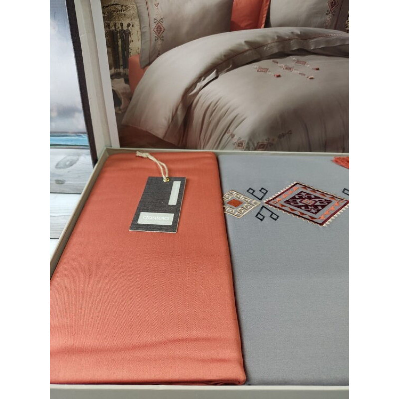 Tilbe antrasit сатинова постіль з вишивкою. Євро розмір. Dantela vita Туреччина. (24908)