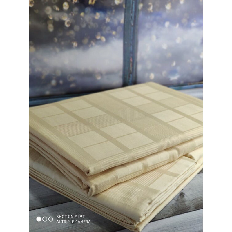 Сімейний розмір Timotei Krem Сатин-жаккард постільна білизна. Marie Claire Туреччина (25329)