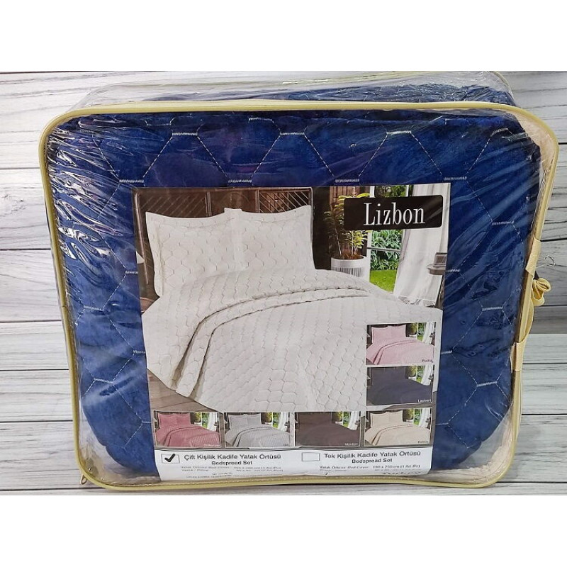Lizbon lacivert покривало 250х260см. наволочки 50х70см. Велюр. Туреччина Miss Bella (86128)