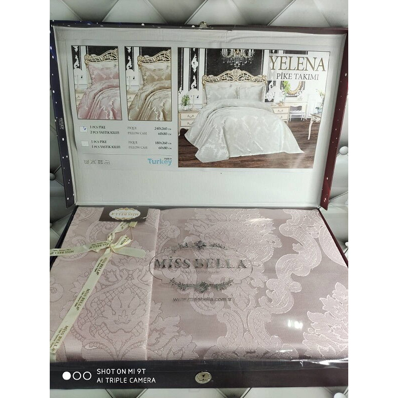 Жаккардове покривало Yelena pudra 240х260см., з наволочками. Miss Bella Туреччина (19259)