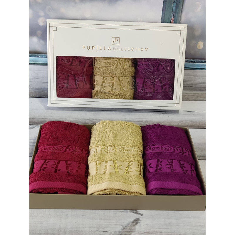 Pupilla Gold bordo 3в1 30х50см., бамбуковий набір кухонних рушників. (70075)