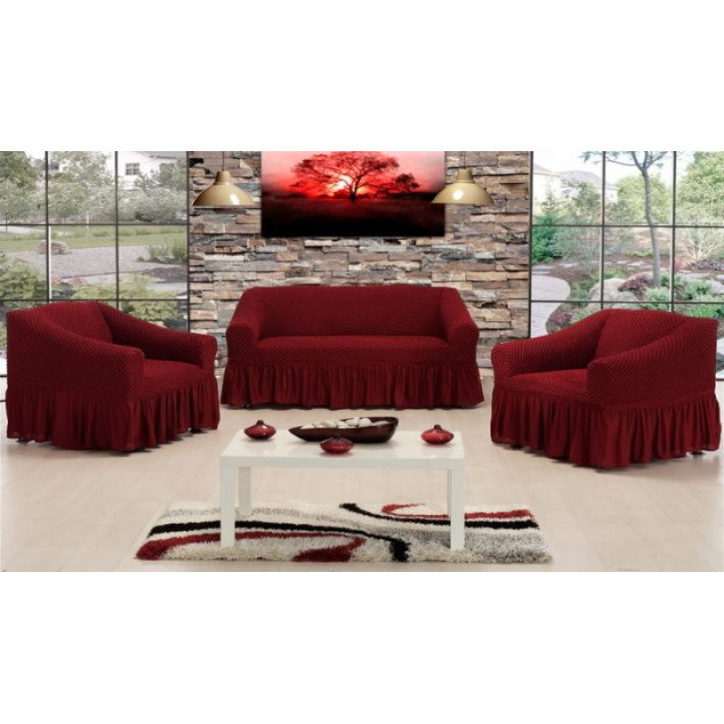 Altinkoza. Bordo чохли на диван та крісла, без спідниці (54118)