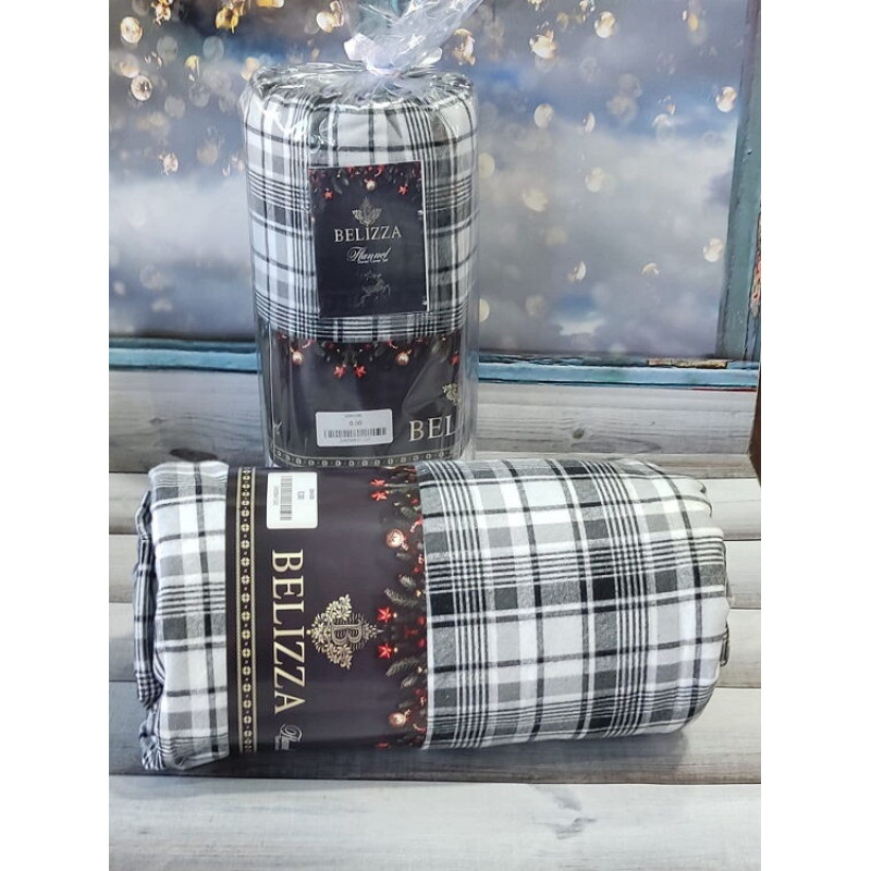 Classical grey 180х200см. Фланель. Простирадло на резинці з наволочками. Belizza Туреччина. (61321)