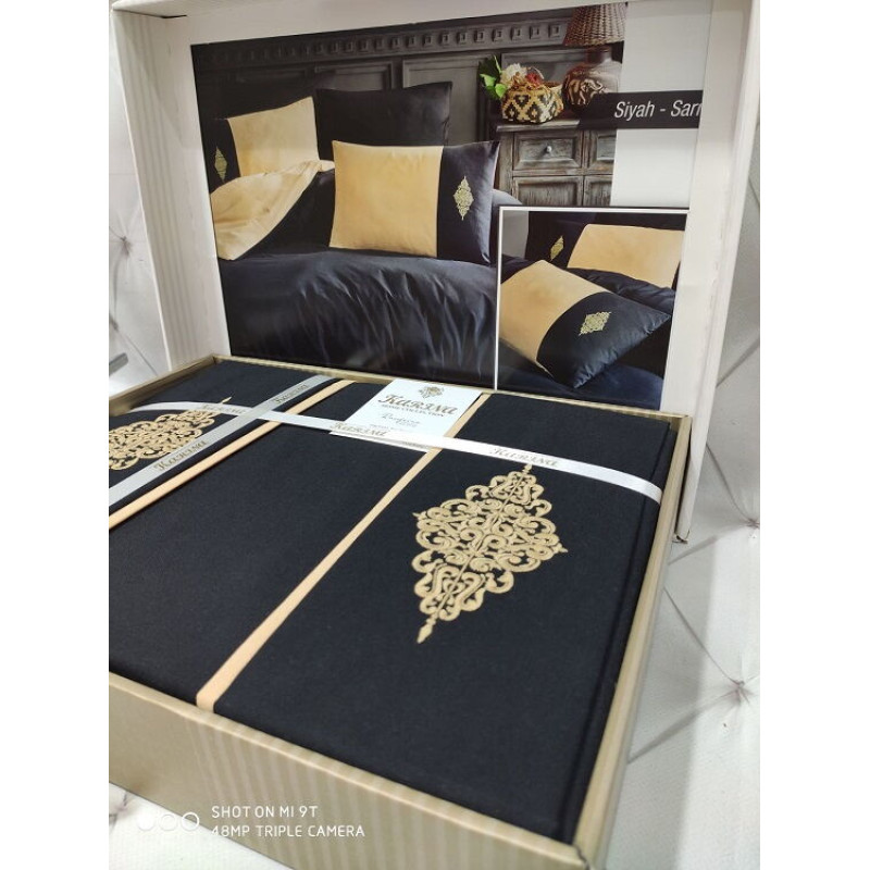 Siyah sari постільна білизна з вишивкою. Євро розмір. Ранфорс. Karina Туреччина. (83325)