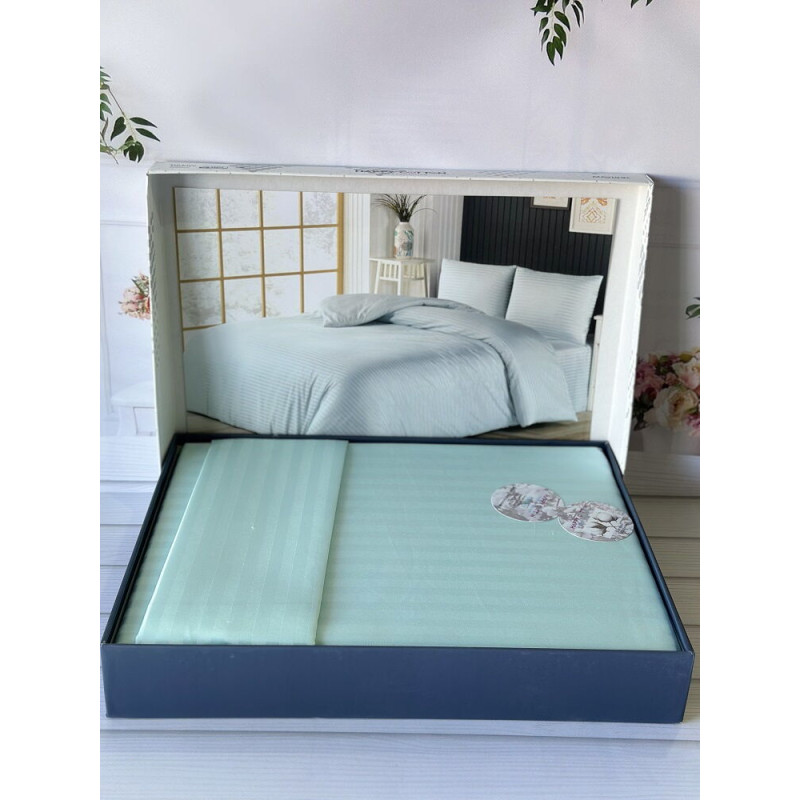 Євро розмір. Постільна білизна. Однотонний в полоску (страйп) Поликотон. Happy cotton Туреччина 04 (15107)