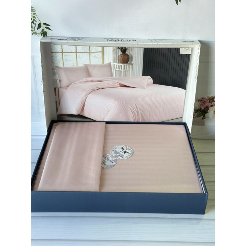 Євро розмір. Постільна білизна. Однотонний в полоску (страйп) Поликотон. Happy cotton Туреччина 07 (75201)